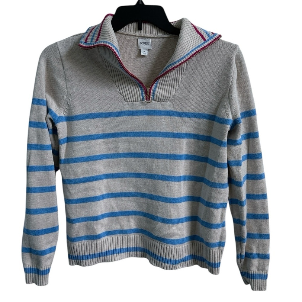 J. Crew Factory Blue Striped Half Zip Pullover Sweater Size Small Oversized - Picture 9 of 11